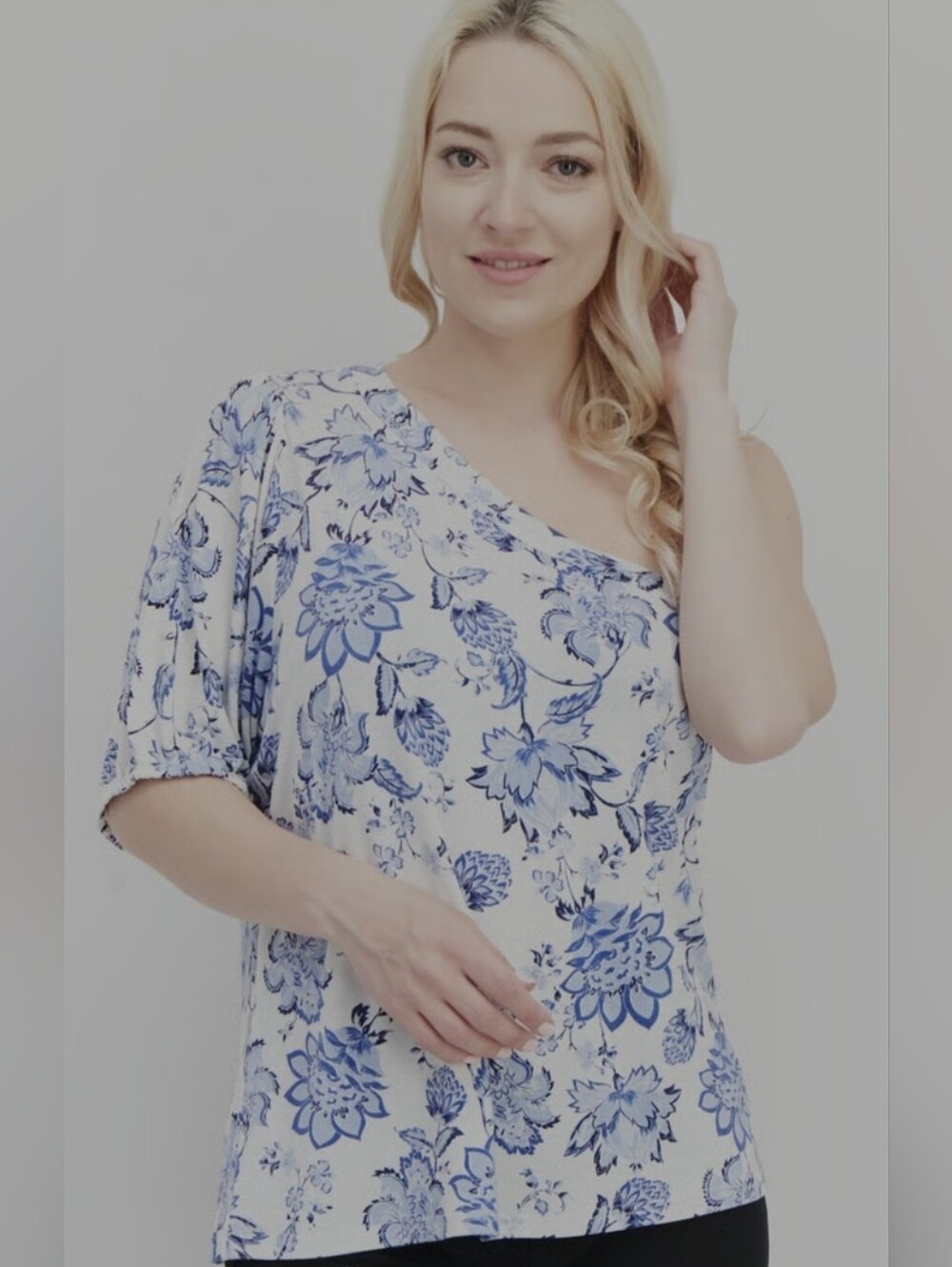 Floral Regency Off The Shoulder Blouse Top Size Medium Daytime To Evening Blue